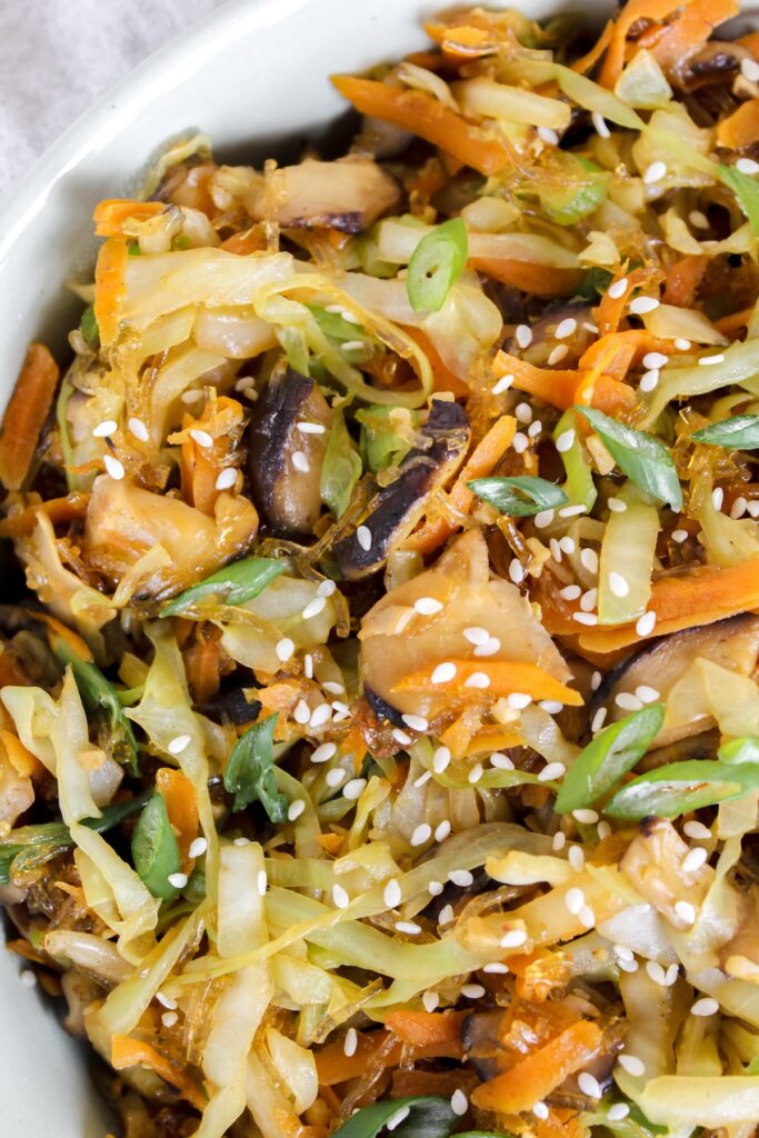 close up shot of egg roll in a bowl