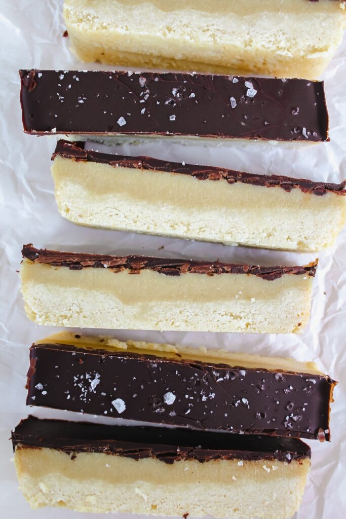 overview shot of sliced healthy twix bars 