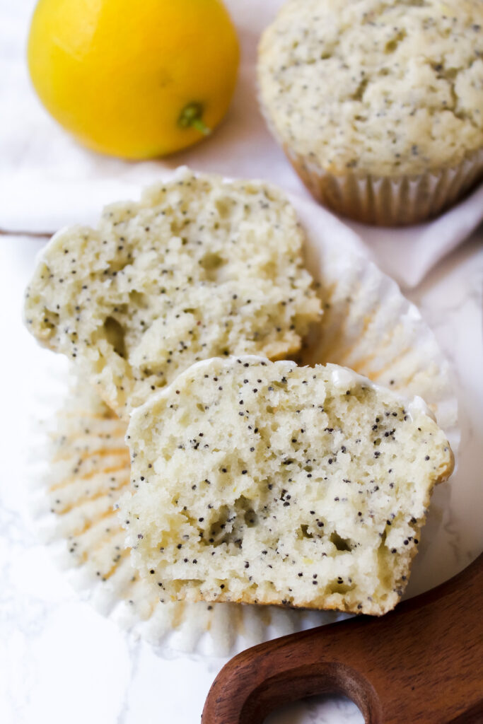 inside shot of lemon poppy seed muffin