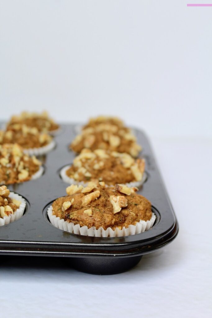 Sourdough Zucchini Banana Walnut Muffins (vegan, refined sugar free)