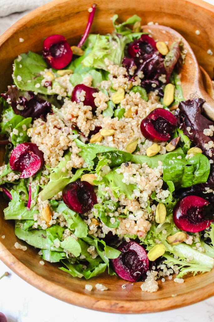 close up of cherry quinoa salad