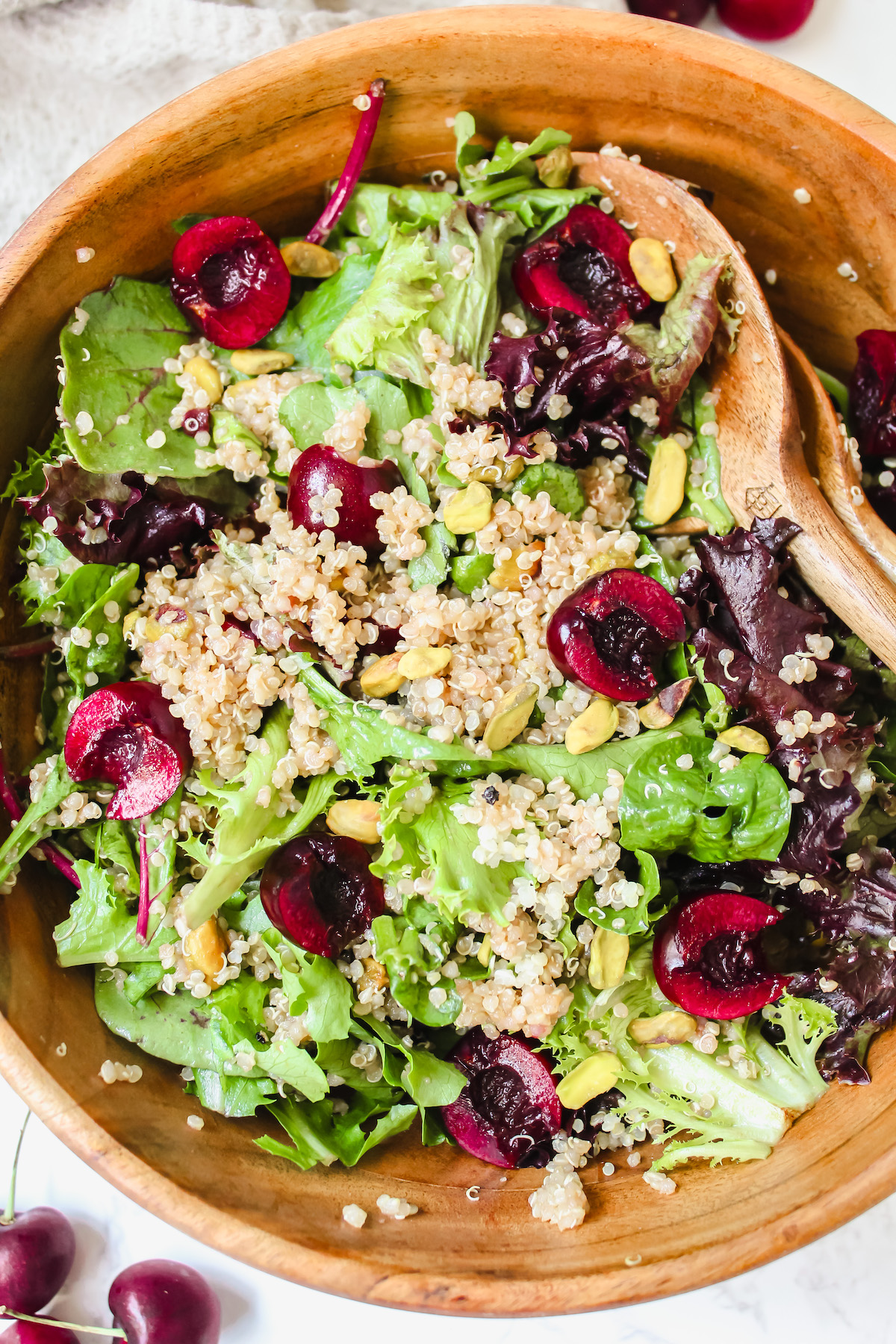 close up of cherry quinoa salad