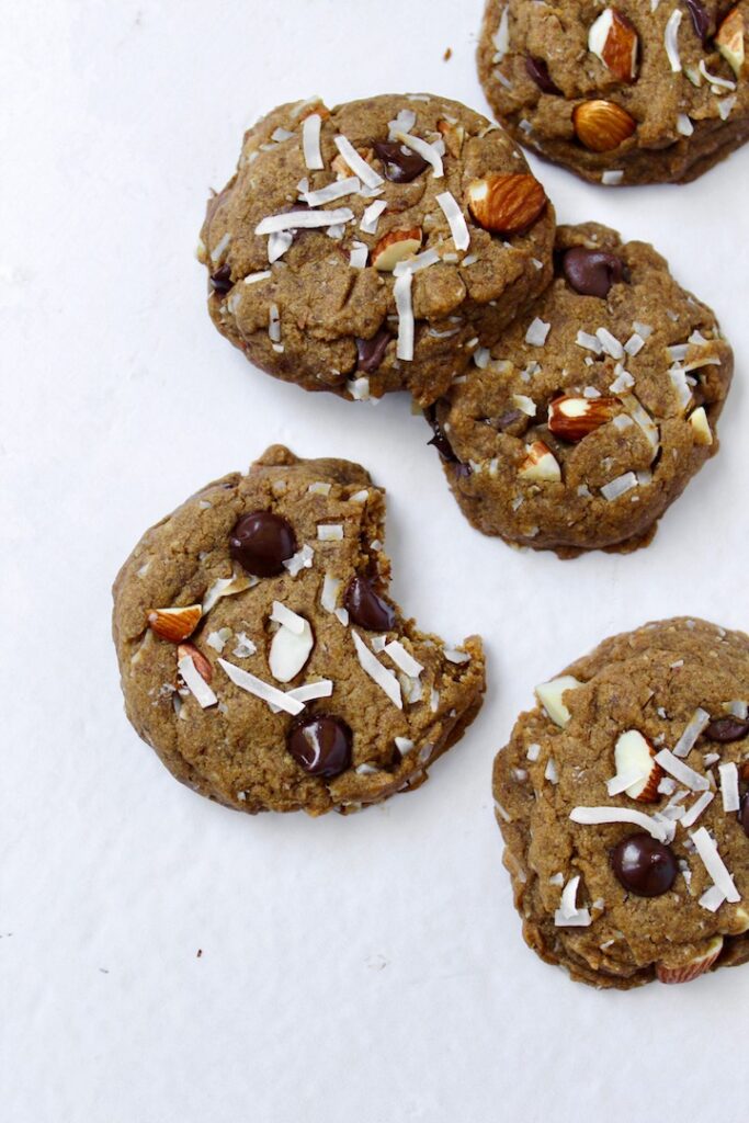 Almond Joy Chocolate Chip Cookies (vegan, refined sugar free) 