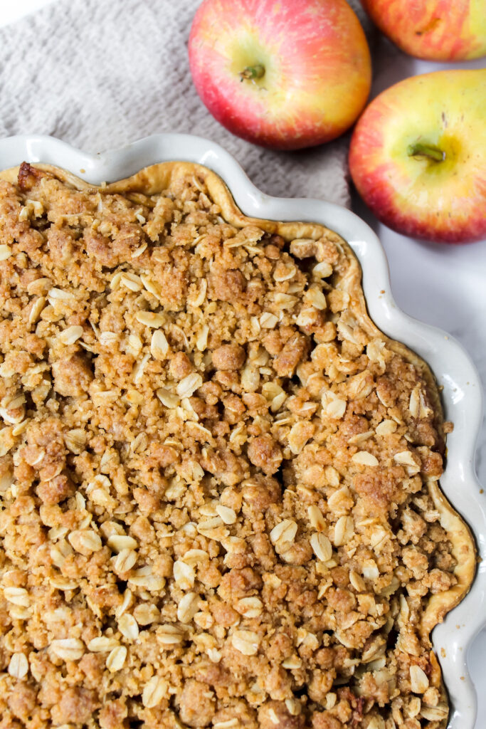 close up shot of the apple crumble