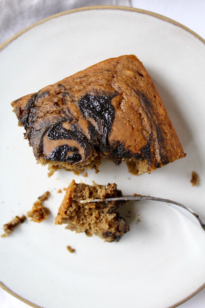 Healthy Black Sesame Swirl Vanilla Cake (vegan, oil-free, refined sugar free)