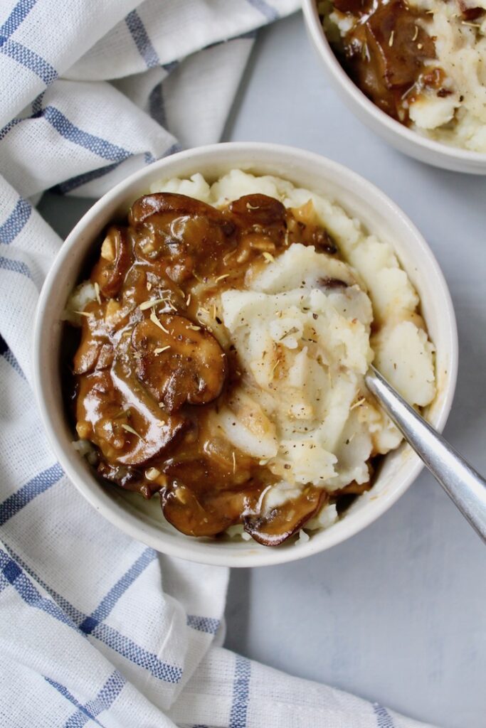 Best Instant Pot Mashed Potatoes with Mushroom Gravy (vegan, gluten-free)