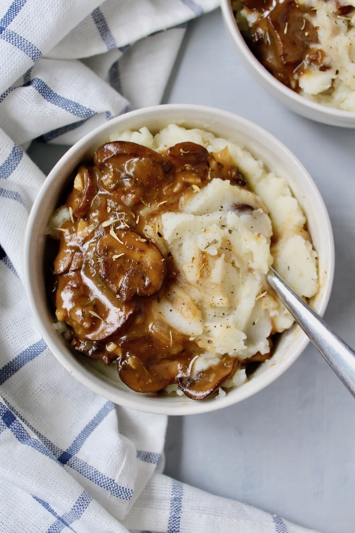 Best Instant Pot Mashed Potatoes with Mushroom Gravy (vegan, gluten-free)
