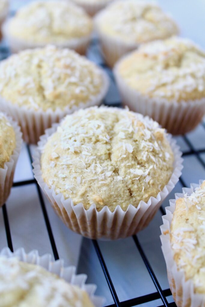 Fluffy Coconut Muffins (vegan, oil-free, refined sugar free)