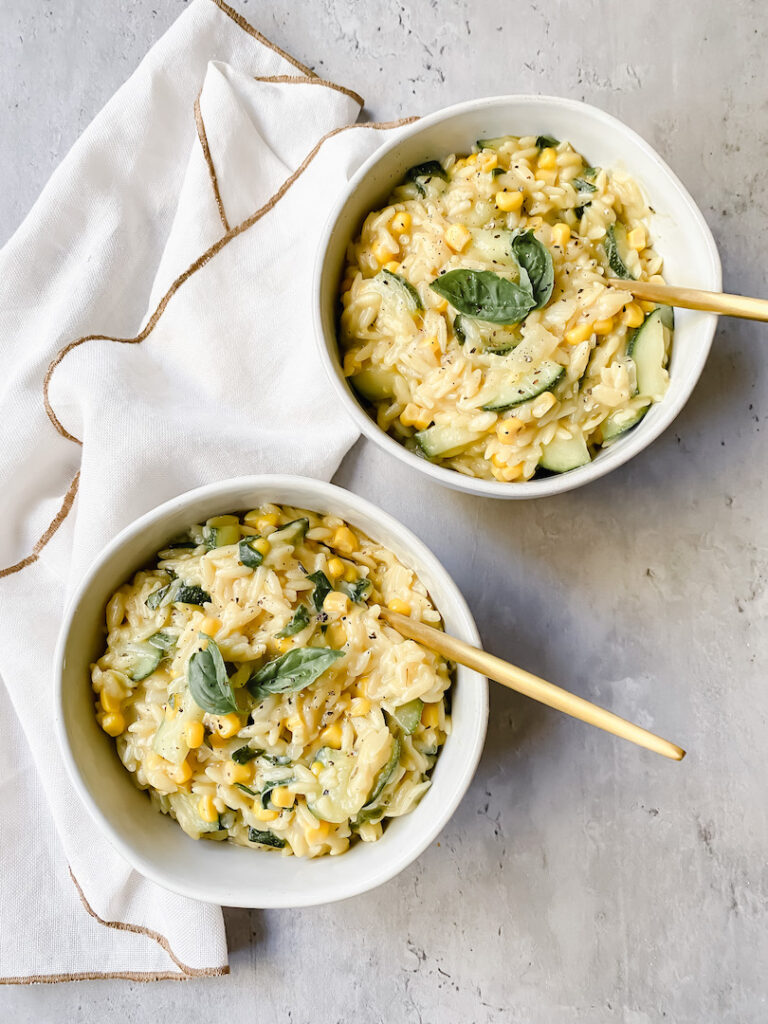 shot of two bowls of orzo