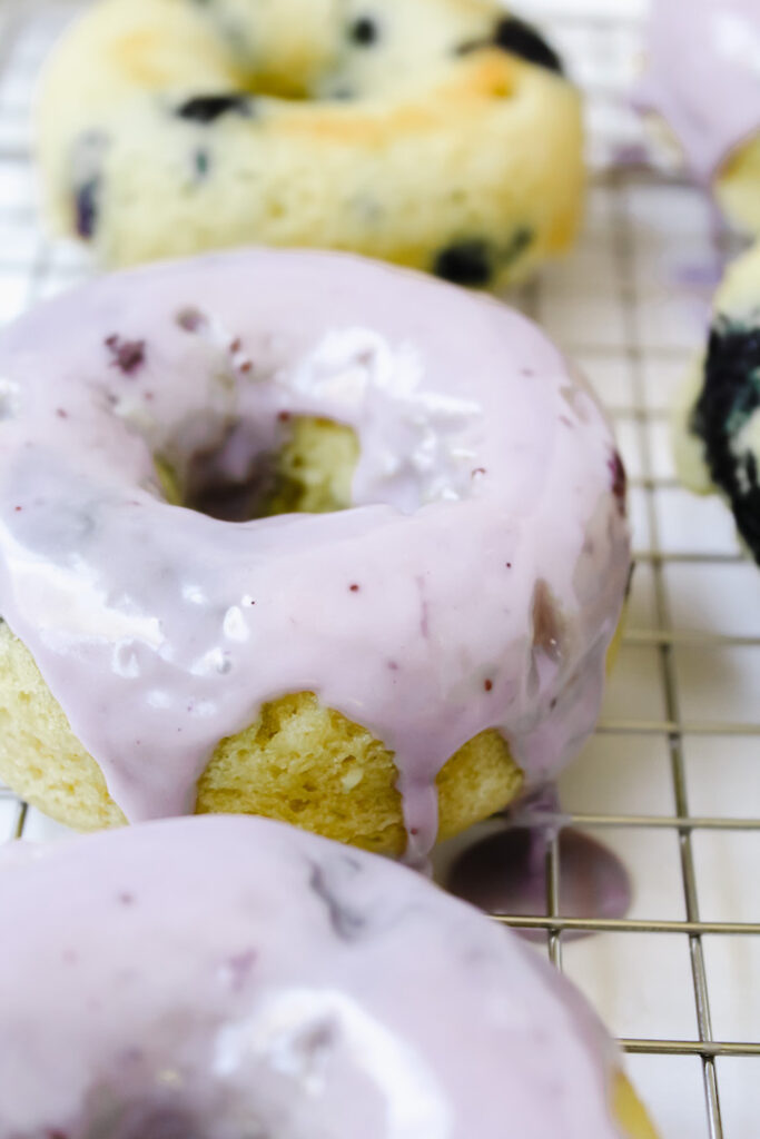 close up of vegan blueberry donuts 