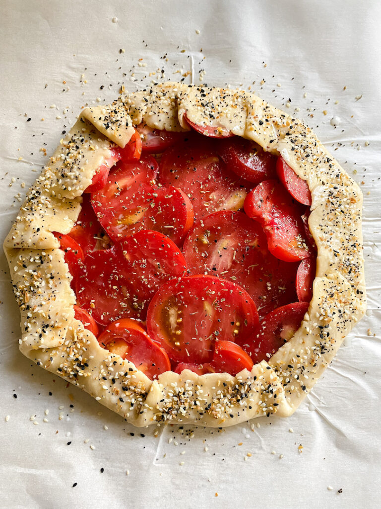 picture of vegan tomato galette before it was baked