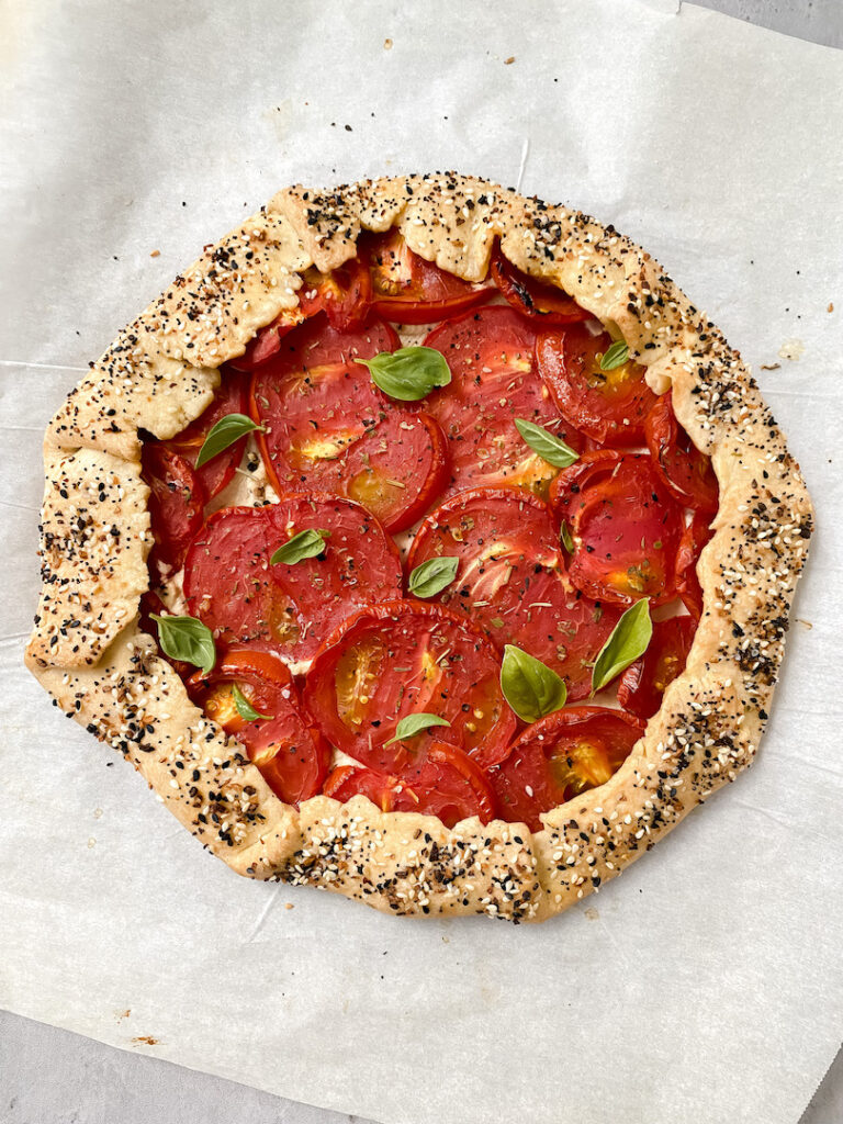 overview shot of baked tomato galette 