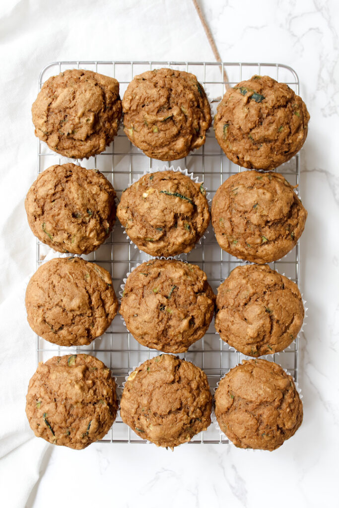 overview shot of whole wheat zucchini bread muffins
