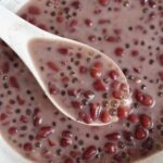 sweet red bean soup in a white bowl