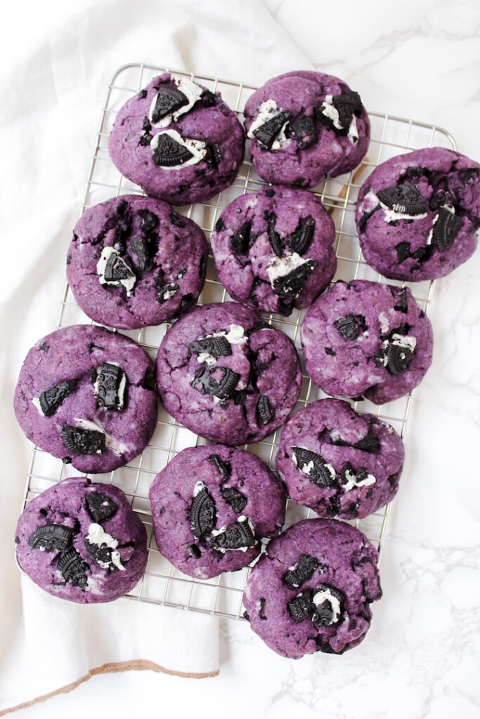 top view of cookies and cream ube cookies
