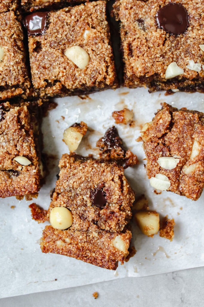 close up shot of a bite of blondies