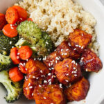 close up shot of the gochujang quinoa bowl