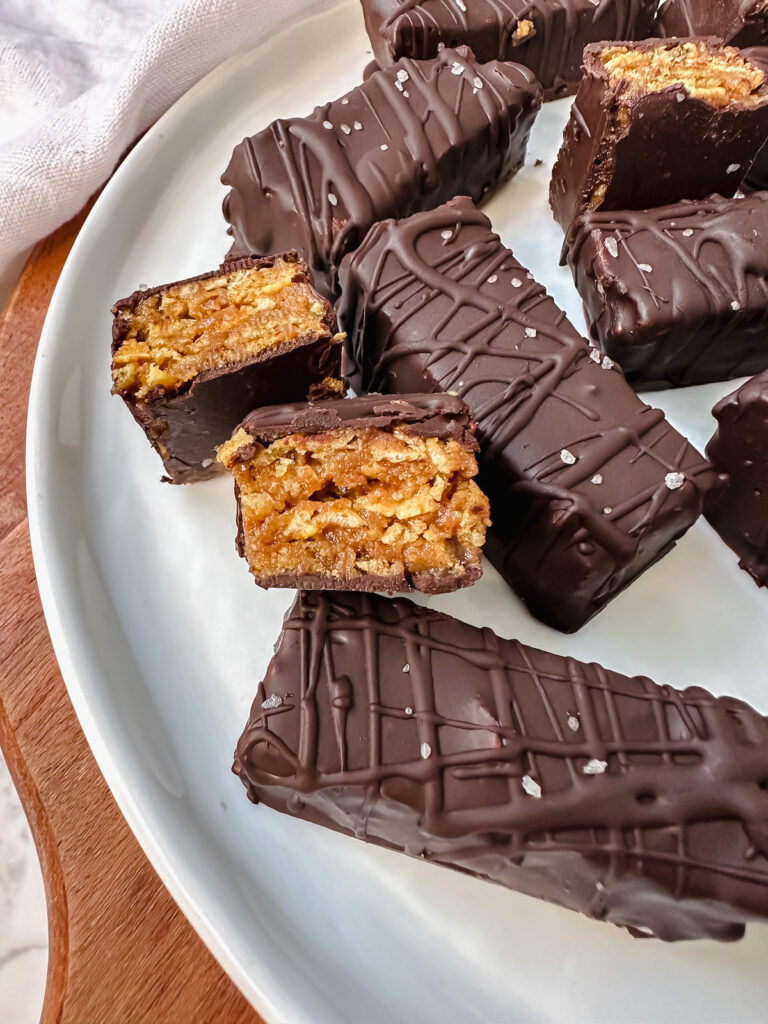 angled close up shot of the inside of a healthy homemade butterfinger