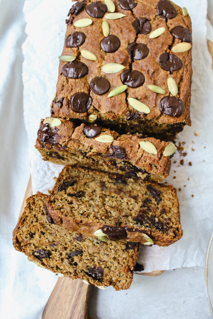 picture of 3 slices cut into the banana bread