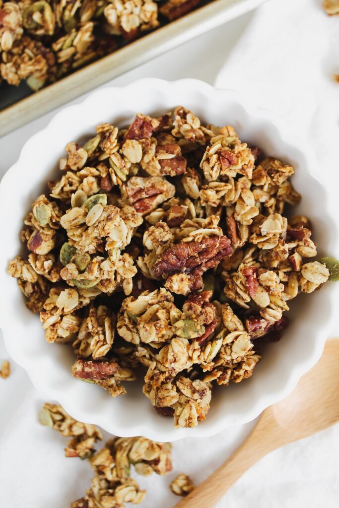 granola in a white bowl