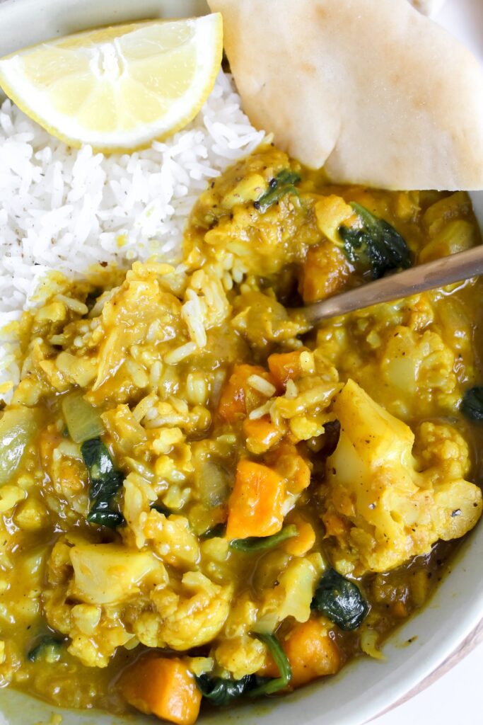 spoon into the rice and curry