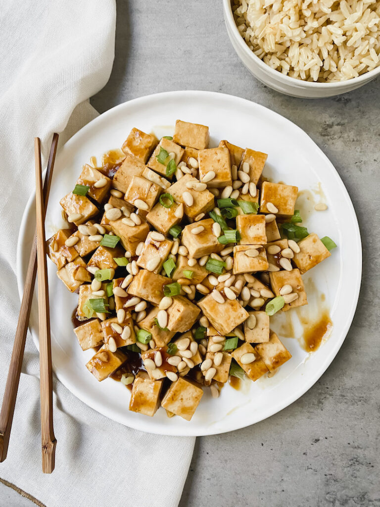 Mom’s Pine Nut Tofu (vegan, gluten-free) - Nuts About Greens