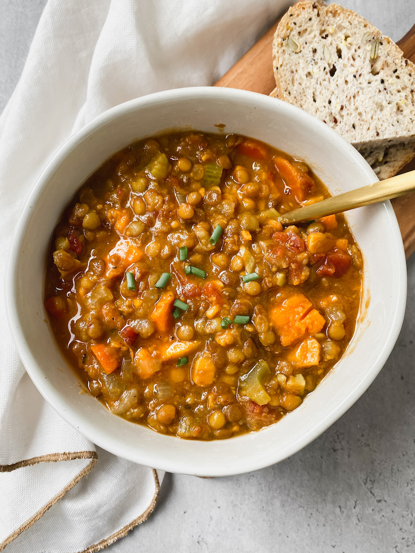 close up shot of the best lentil soup
