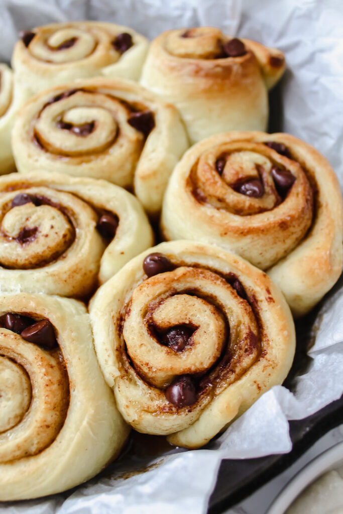 close up of unfrosted cinnamon rolls
