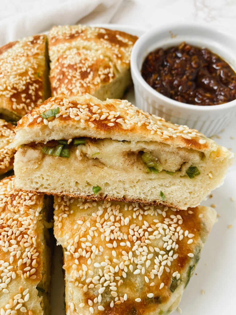 chinese sesame scallion bread slice