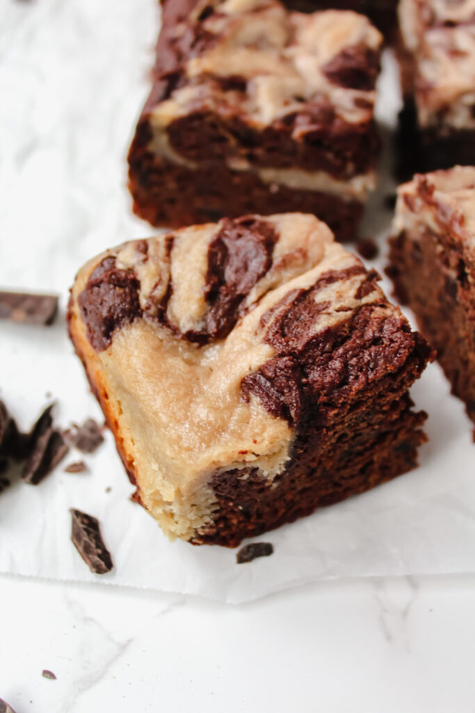 close up shot of one slice of brownie