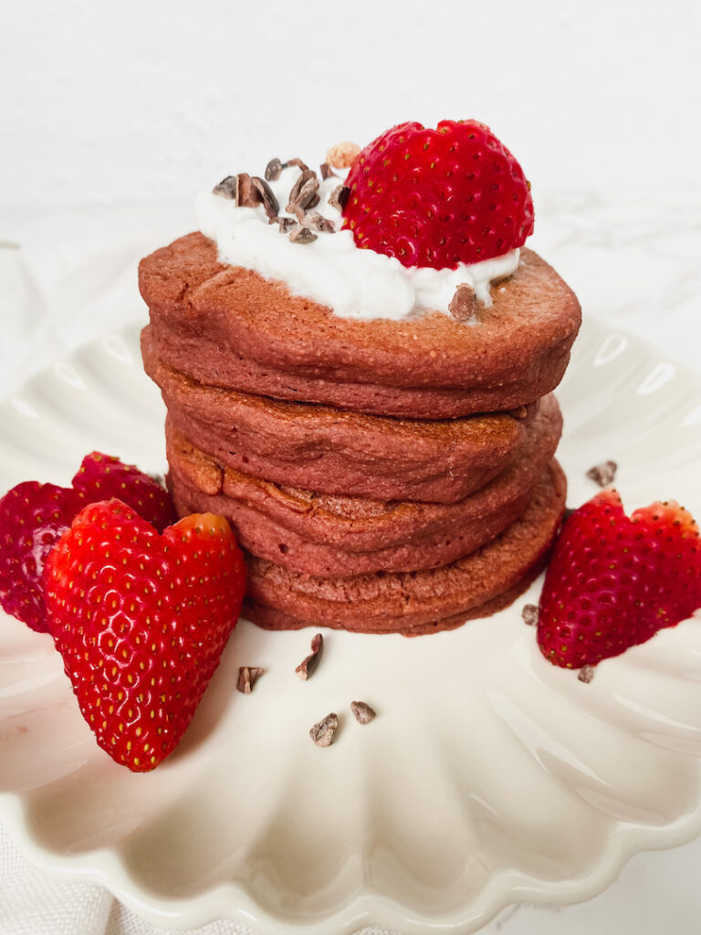 stack of red velvet pancakes