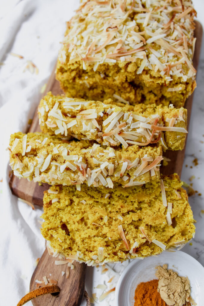 sliced coconut golden milk bread