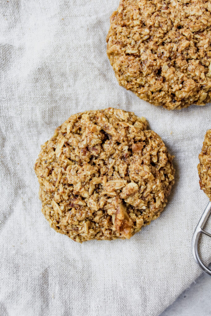 close up of one chai spiced oatmeal cookie