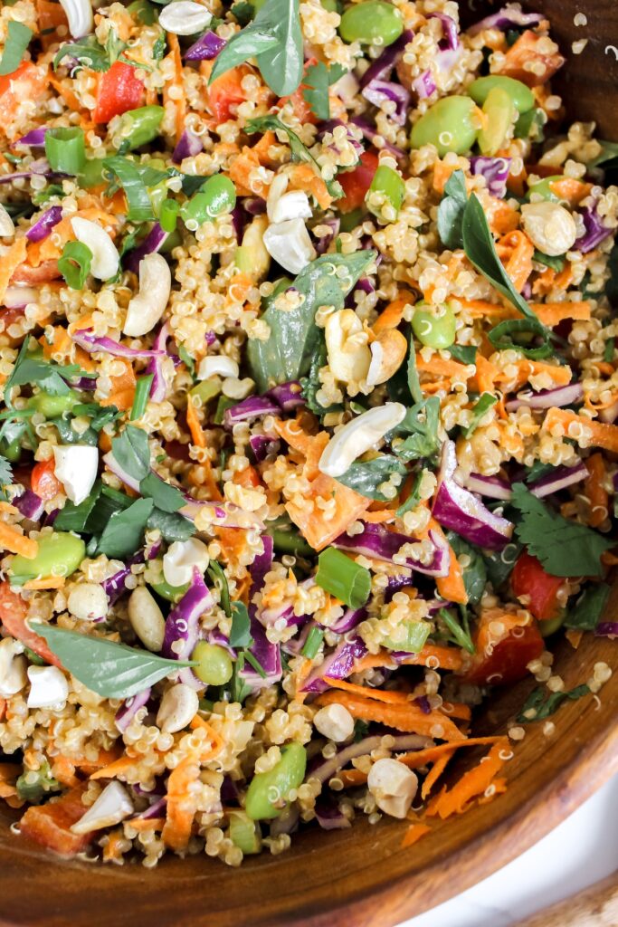 quinoa salad in a wooden bowl