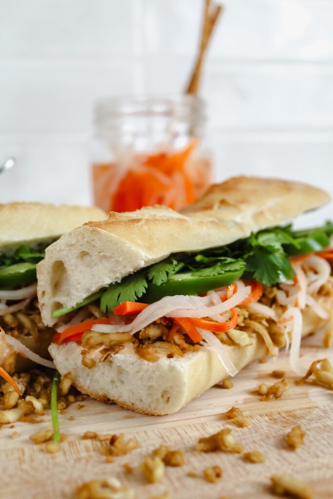 side view shot of vegan tofu banh mi