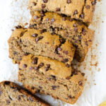 overview shot of sliced cookie dough granola butter banana bread