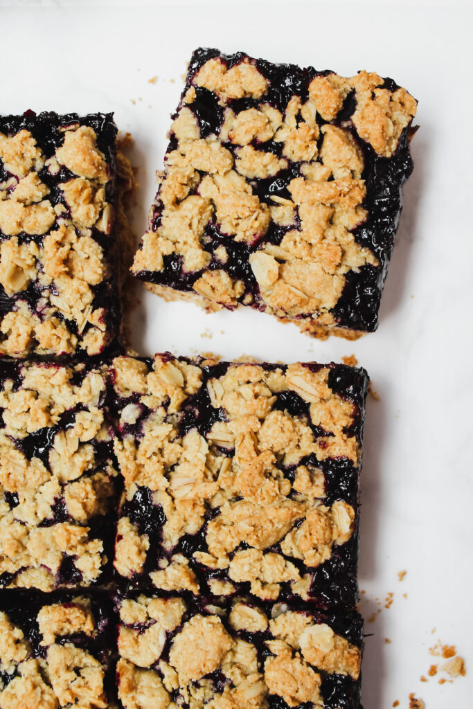 one corner slice of crumble bar away from the rest of the group