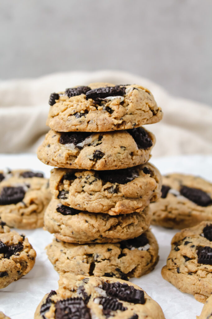 stack of cookies and cream peanut butter cookies