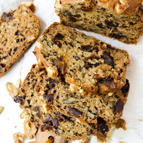Banana Date Nut Bread (vegan, oilfree, refined sugar free) Nuts