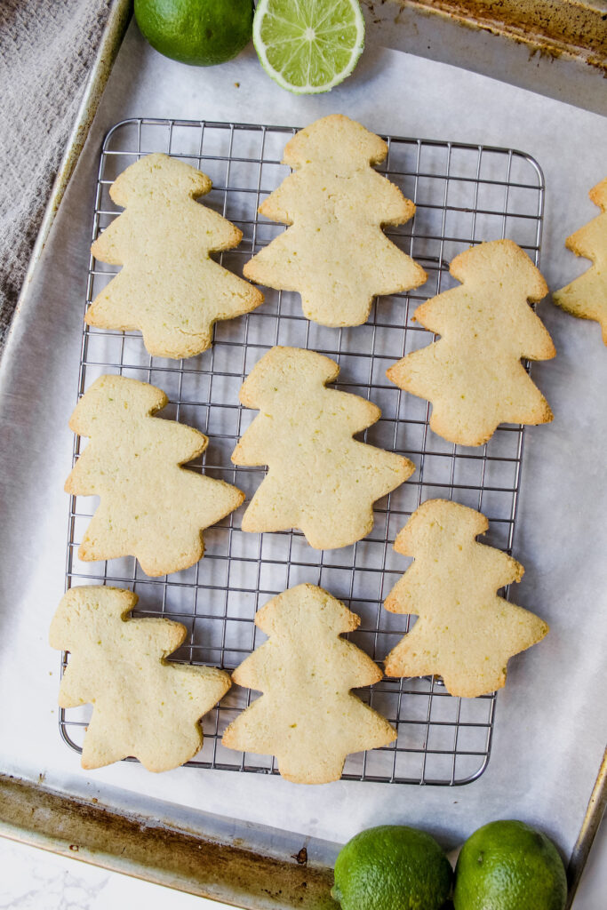 lime shortbread cookies without the glaze on a cooling rack