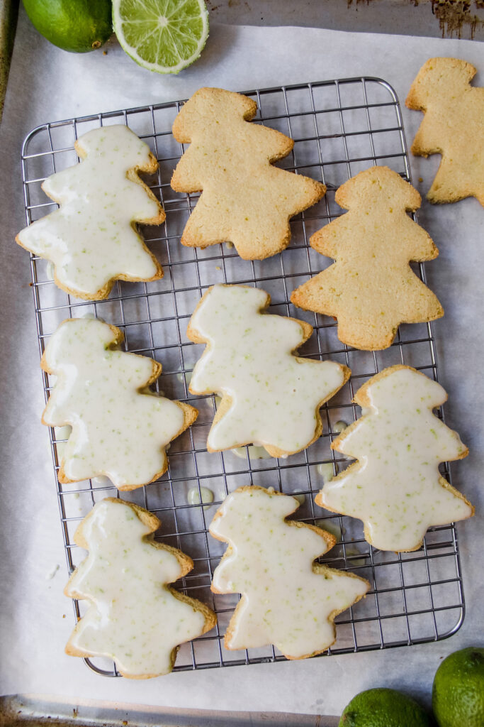 shot of iced shortbread cookies and some not iced