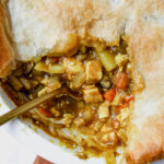 overview close up shot of inside of the pot pie