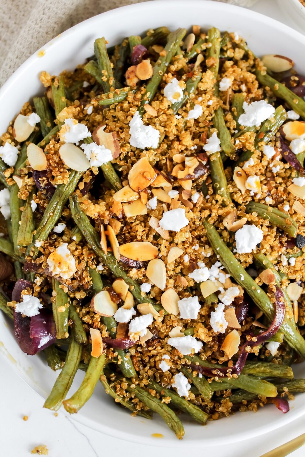 Roasted Green Beans with Chili Oil Crispy Quinoa (vegan, glutenfree