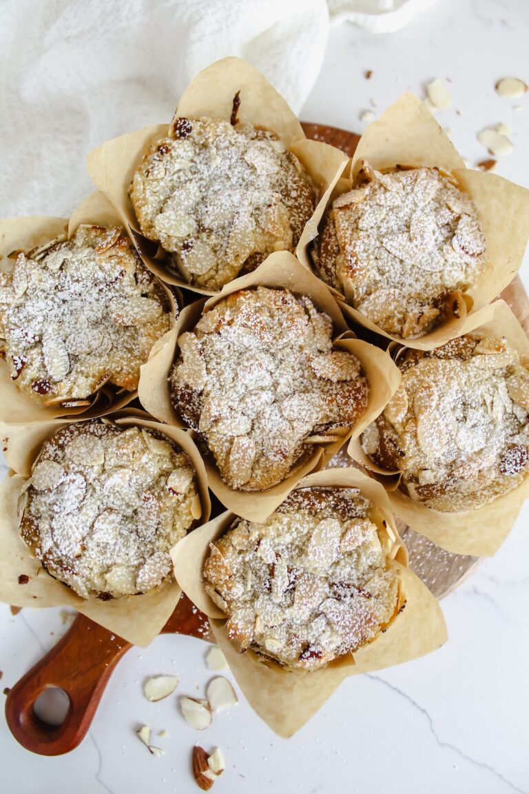 overview shot of almond croissant banana muffins
