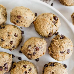 overview shot of protein muffins on a plate