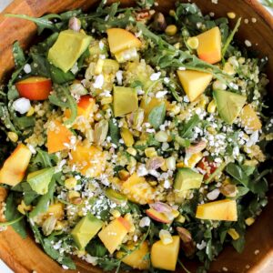 wooden bowl with quinoa salad