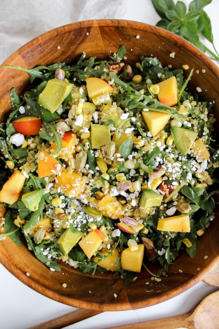 wooden bowl with quinoa salad