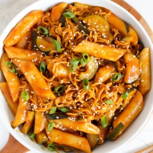 overview shot of entire bowl of rabokki