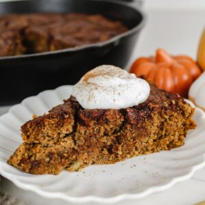 angled shot of cinnamon swirl pumpkin banana oat cake