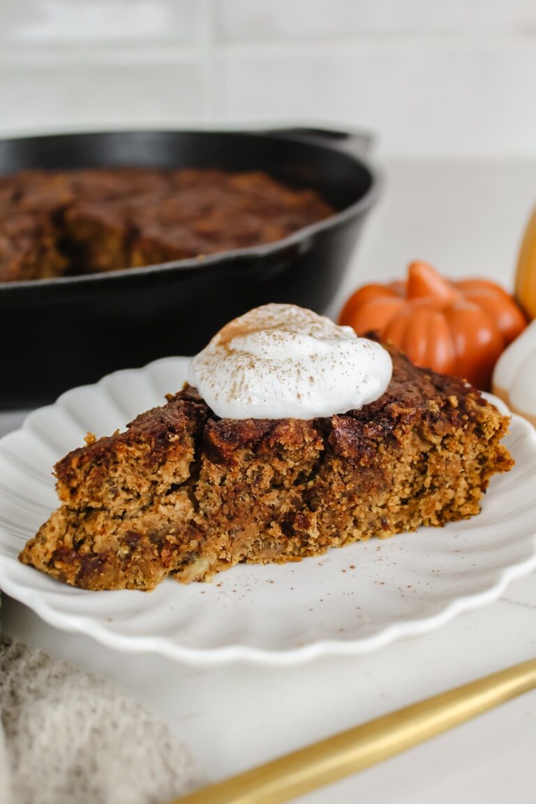 angled shot of cinnamon swirl pumpkin banana oat cake